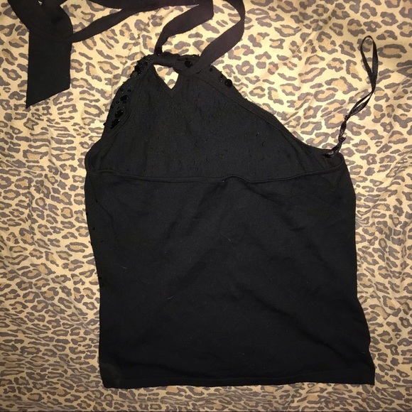 Ann Taylor Loft  size XL black knit halter with sequin front ties at neck - Picture 12 of 14